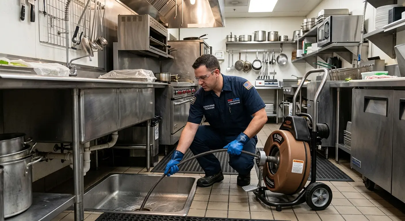 Commercial drain cleaning service in a restaurant kitchen in East Norriton