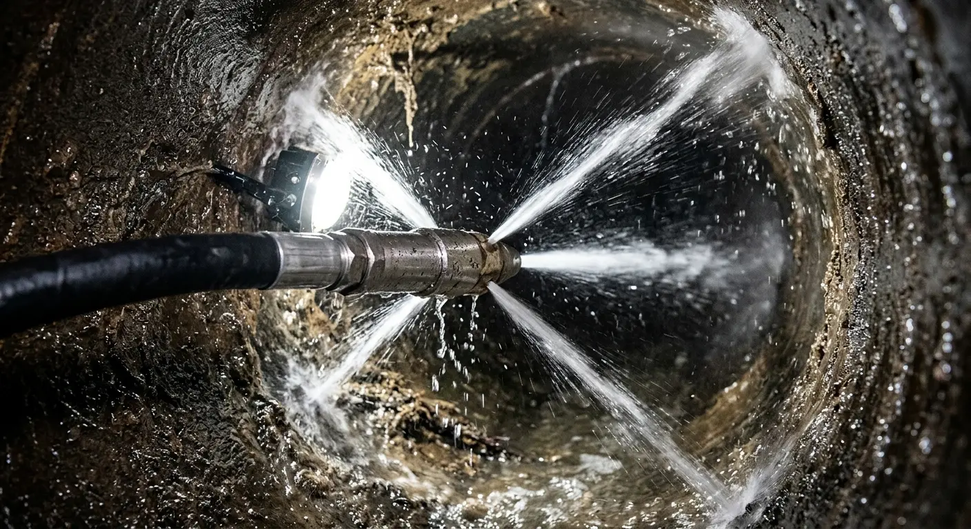High-pressure hydro jetting nozzle cleaning sewer pipe for Storm Drain Cleaning in East Norriton